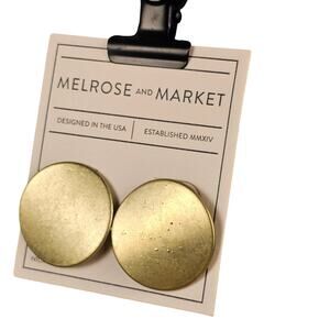 Melrose and Market Gold Tone Round Disc Stud Earrings Matte Finish 1 inch wide